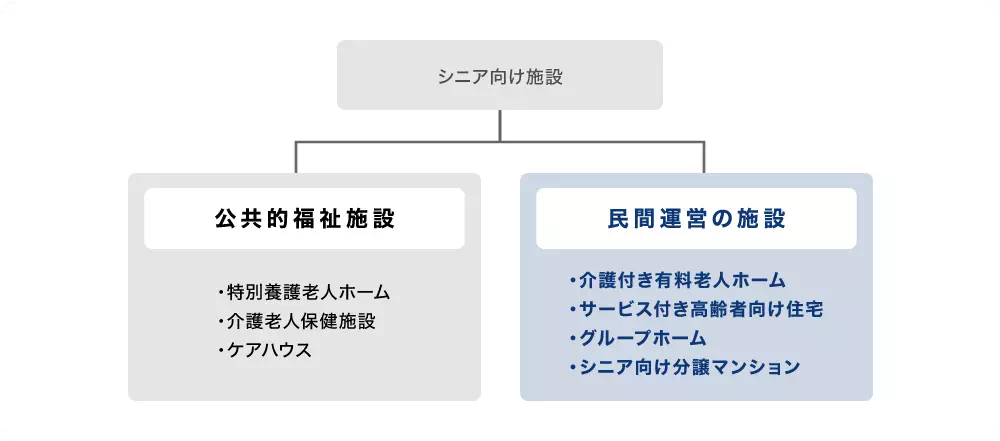 シニア向け施設の種類と特徴の図